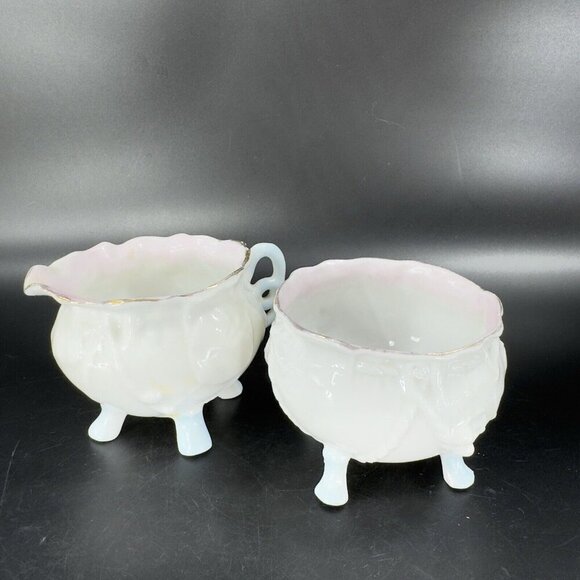 Antique Porcelain Sugar And Creamer Set 2 German Kitchenware Open Sugar Decor - Picture 15 of 16